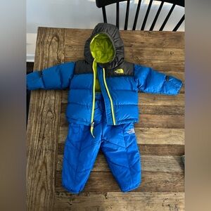 The North Face Blue and Yellow Infant reversible Snowsuit